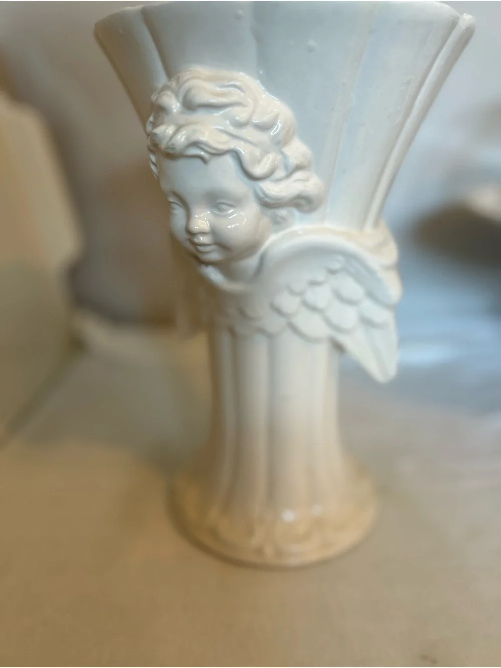 Vintage White Chalkware Angel Face Vase